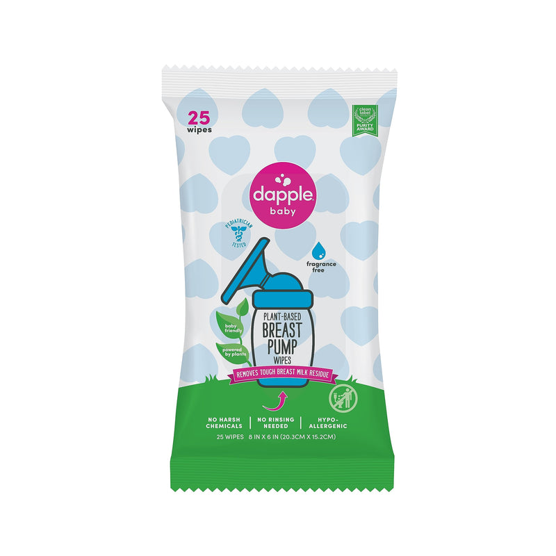 Breast Pump Wipes by Dapple Baby, 25 Count, Fragrance Free, Plant Based & Hypoallergenic Wipes - Removes Milk Residue, Leaves No Taste - Convenient Wipes Pouch Unscented 25 Count (Pack of 1) - BeesActive Australia