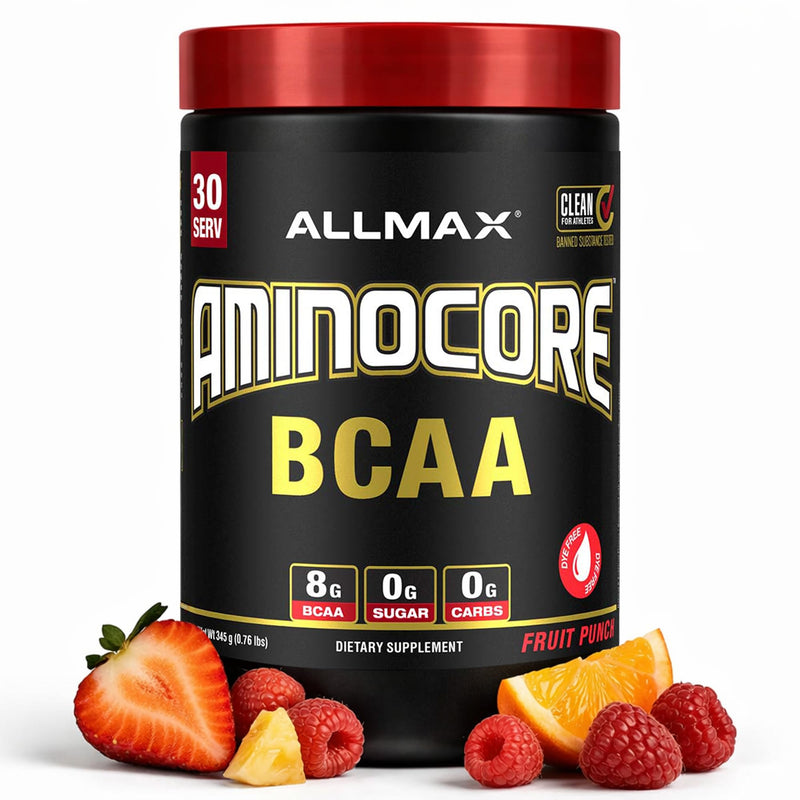 ALLMAX AMINOCORE BCAA Powder, Fruit Punch, 30 Servings, 345 g | Supports Muscle Recovery, Promotes Lean Muscle Growth, 8.18g BCAAs, 9:6:5 Ratio, Zero Sugar