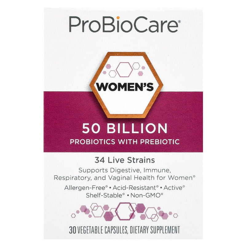 ProBioCare Probiotic for Women, 50 Billion CFUs with Prebiotic, 30 Capsules | 34 Live Strains for Digestive, Immune & Vaginal Wellness Support, Gluten Free, Dairy Free, Non GMO 30 Capsules( 50 billion CFUs)