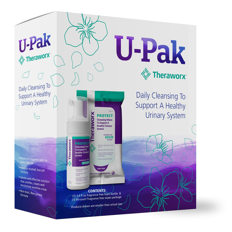 Theraworx Protect U-Pak 60-Ct Wipes & Hygiene Foam 3.4 oz for Urinary Health (Pack of 1) 2 Piece Set - BeesActive Australia