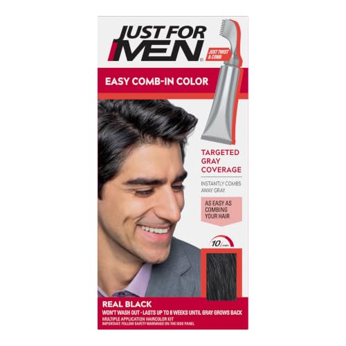 Just For Men Touch of Gray, Mens Hair Color Kit with Comb Applicator for Easy Application Real Black A-55 1 Count (Pack of 3) Hair Dye
