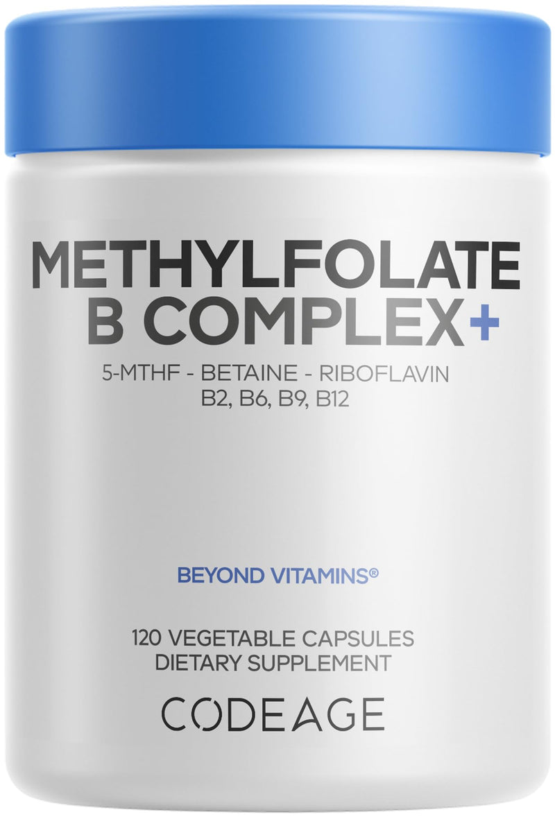 Codeage Methylfolate B Complex, 5-MTHF, Methylcobalamin B12, 120 Capsules | Methylfolate B-complex with active 5-MTHF, methylcobalamin B12, riboflavin B2, B6 and betaine. Non-GMO.