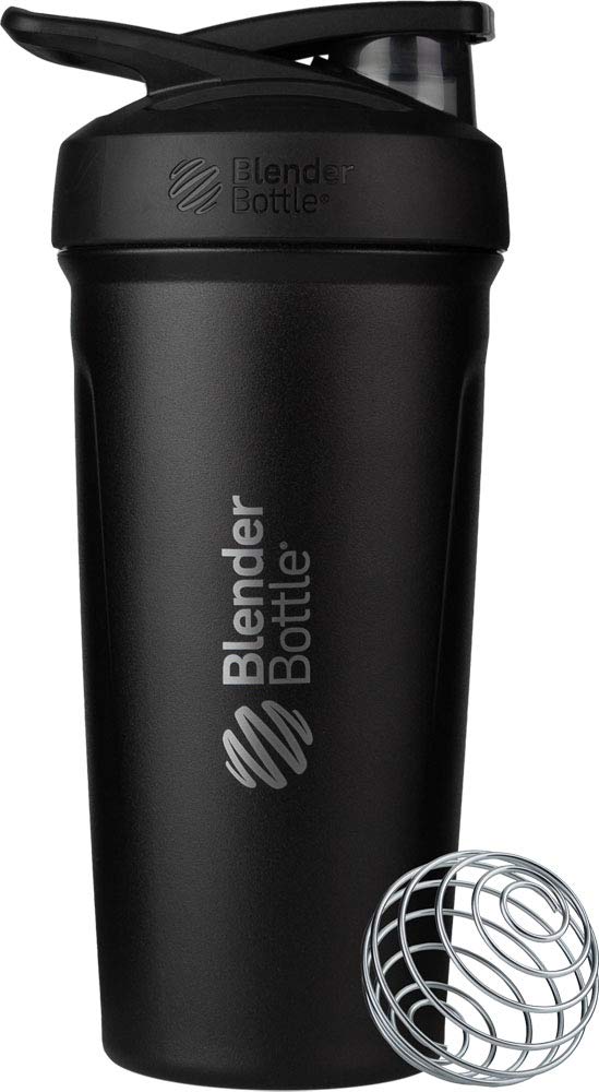 BlenderBottle Strada Shaker Cup Insulated Stainless Steel Water Bottle with Wire Whisk, 24-Ounce, Black Strada Flip - BeesActive Australia