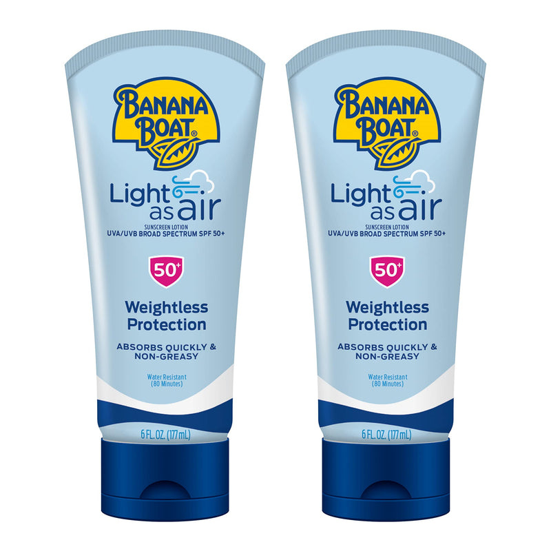 Banana Boat Light As Air Sunscreen Lotion SPF 50 Twin Pack | Lightweight Sunscreen, Lotion Sunscreen, Banana Boat Sunscreen Lotion for Body, Non-Greasy Sunscreen, Oxybenzone Free Sunscreen, 6oz each 6 Fl Oz (Pack of 2) - BeesActive Australia