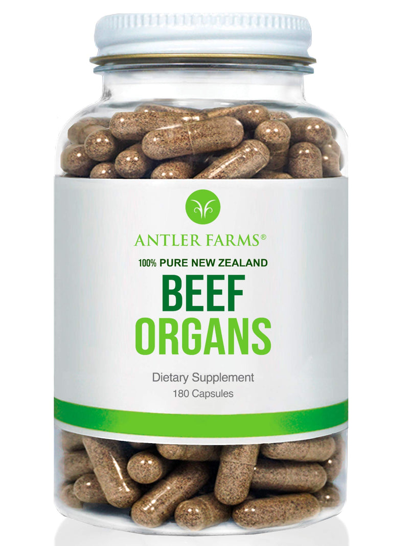 Antler Farms New Zealand Beef Organs - Heart Liver Kidney, 180 Ct, 400mg | 100% Pure Grass Fed Beef Organ Supplement, Cold Processed, Pure and Clean rBGH Free, No Fillers or Additives