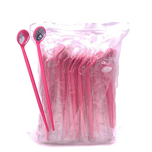 100pcs Disposable Dental Exam Mouth Mirrors Oral Dental Mirror Plastic Dental Instrument (Pink) Pink