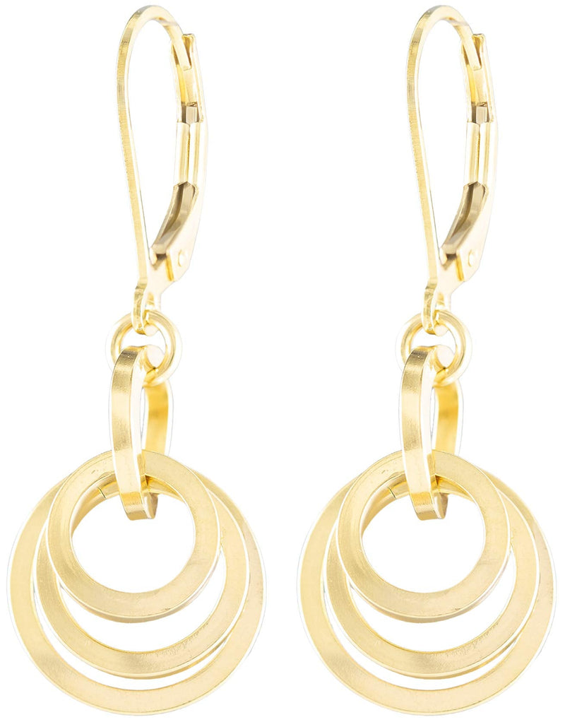 Simple 14K Yellow Gold-filled Short Flat Circle Lever-Back Dangle Earrings Cute Everyday Jewelry Gift Idea for Her Designer Geometric Drop-Down Earrings for Modern Women - BeesActive Australia