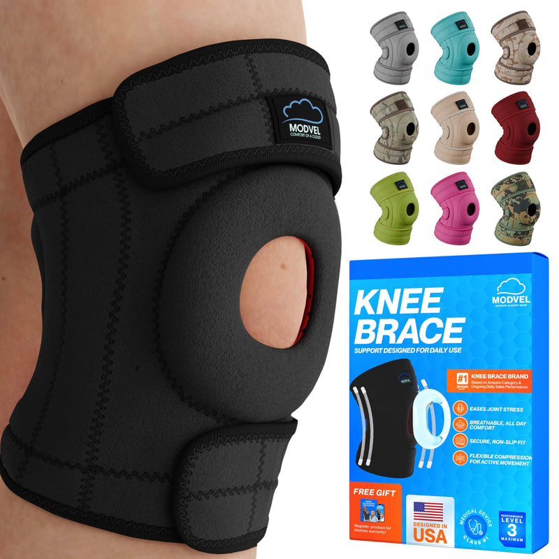 Modvel ELITE Knee Brace for Men & Women – Patella Gel Pads & Side Stabilizers for ACL, Meniscus Tear, Arthritis & Injury Recovery – Maximum Support for Running, Sports & Joint Pain Relief L/XL A Black 1