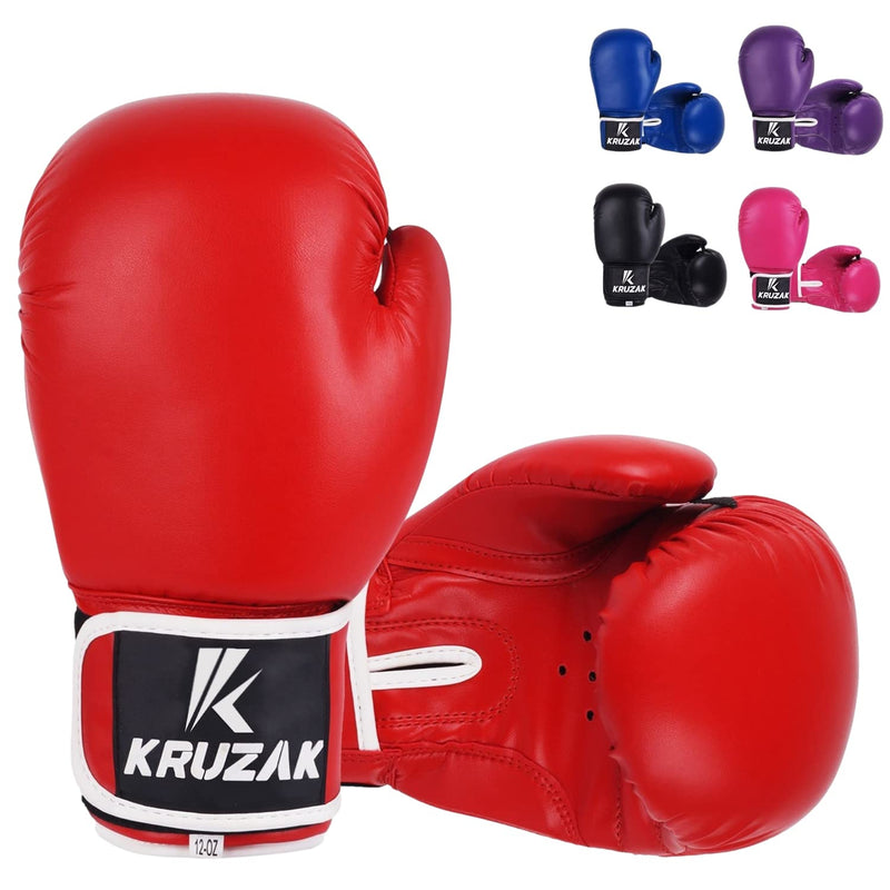 Kruzak Plain Boxing Gloves for Sparring, Kickboxing, Muay Thai, Martial Arts & MMA Fighting - Men & Women Punch Bag Mitts Training and Focus Pads Punching Red 16 oz