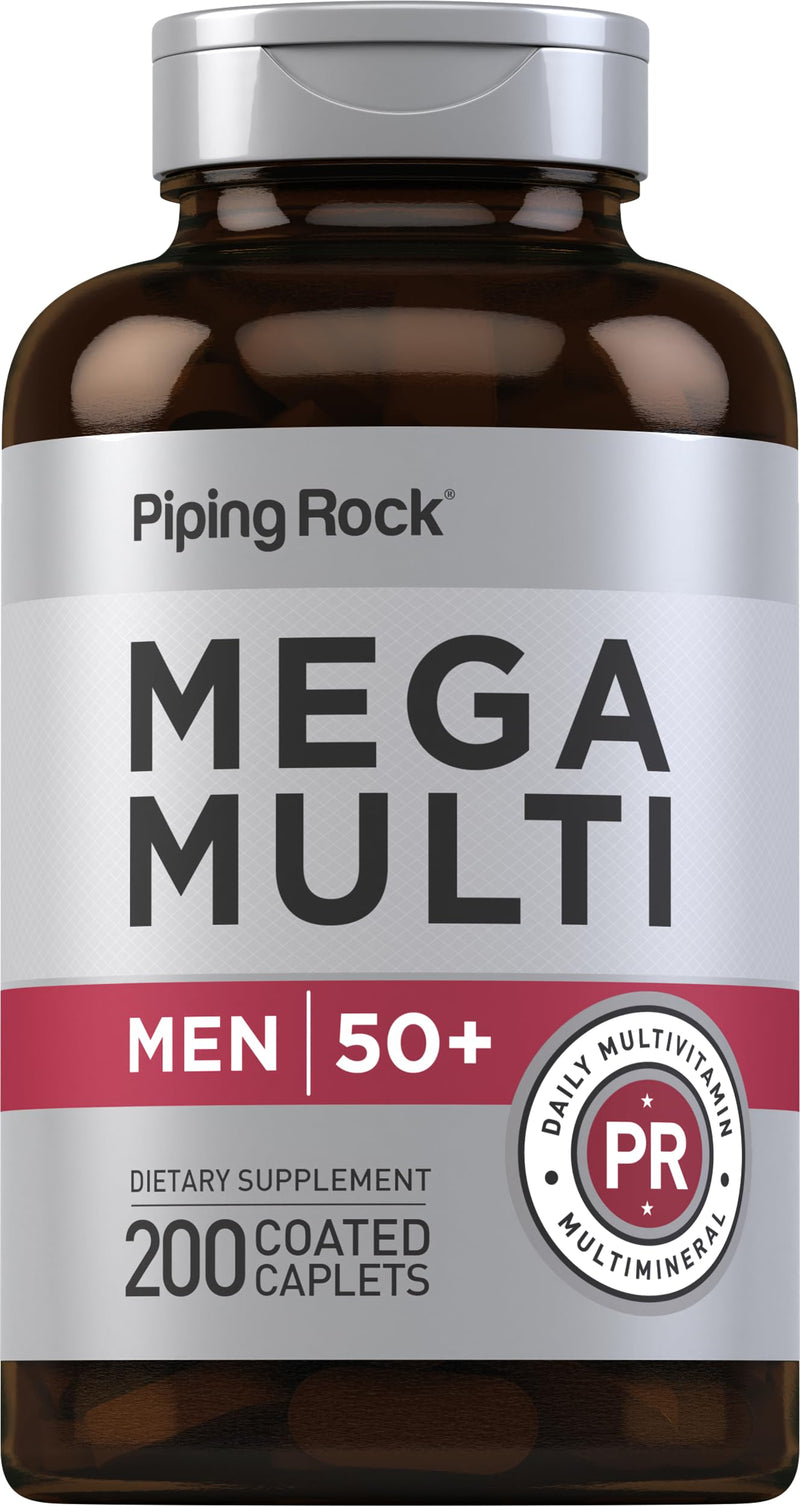 Piping Rock Multivitamin for Men Over 50+ | 200 Caplets | Mega 50 Plus Daily Multimineral | with Magnesium, Calcium, Zinc | Non-GMO, Gluten Free Supplement