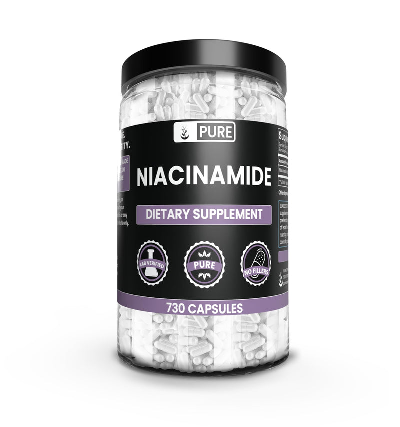 PURE ORIGINAL INGREDIENTS Niacinamide (730 Capsules) No Magnesium Or Rice Fillers, Always Pure, Lab Verified 730 Count (Pack of 1)