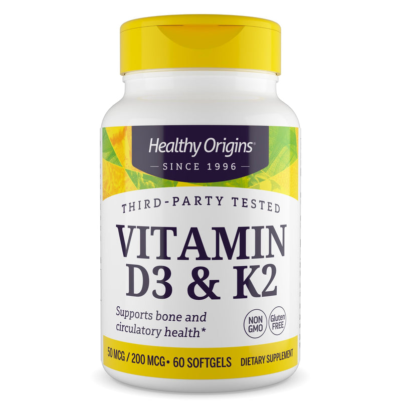 Healthy Origins Vitamin D3 2,000 IU & K2 200 mcg, 60 Softgels Unflavored 60 Count (Pack of 1)