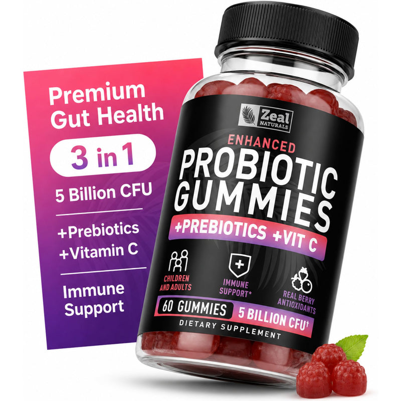 Probiotic Gummies for Adults and Kids (60 Count | 5 Billion CFU) w/Organic Berry Antioxidants & Vitamin C for Immune Support and Digestion gummy- Prebiotics and Probiotics for women Gummies