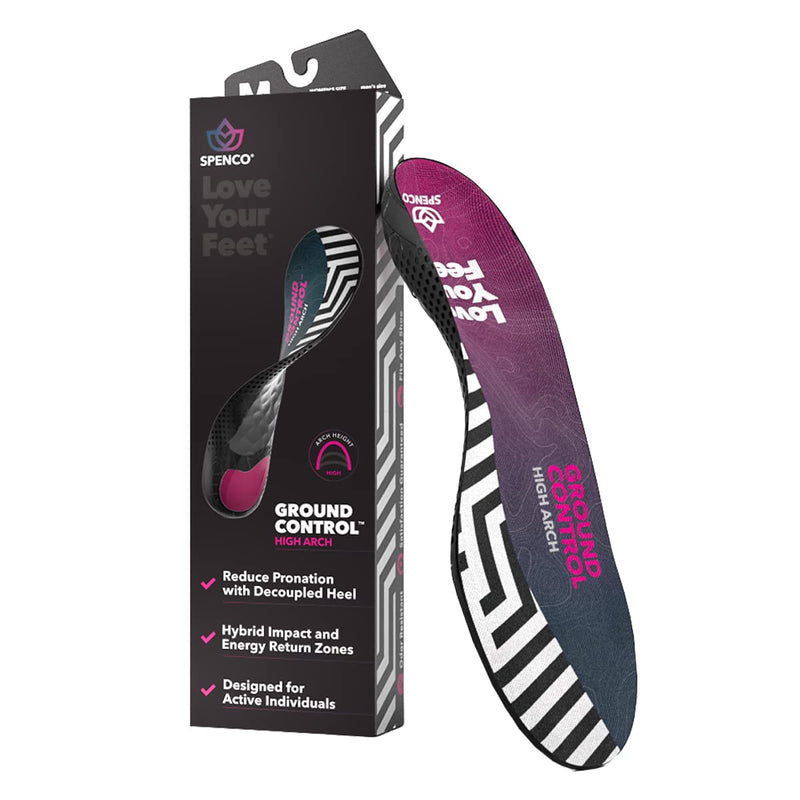 Spenco Ground Control Shoe Insoles for Women and Men, High Arch, Women's 7-8 / Men's 6-7