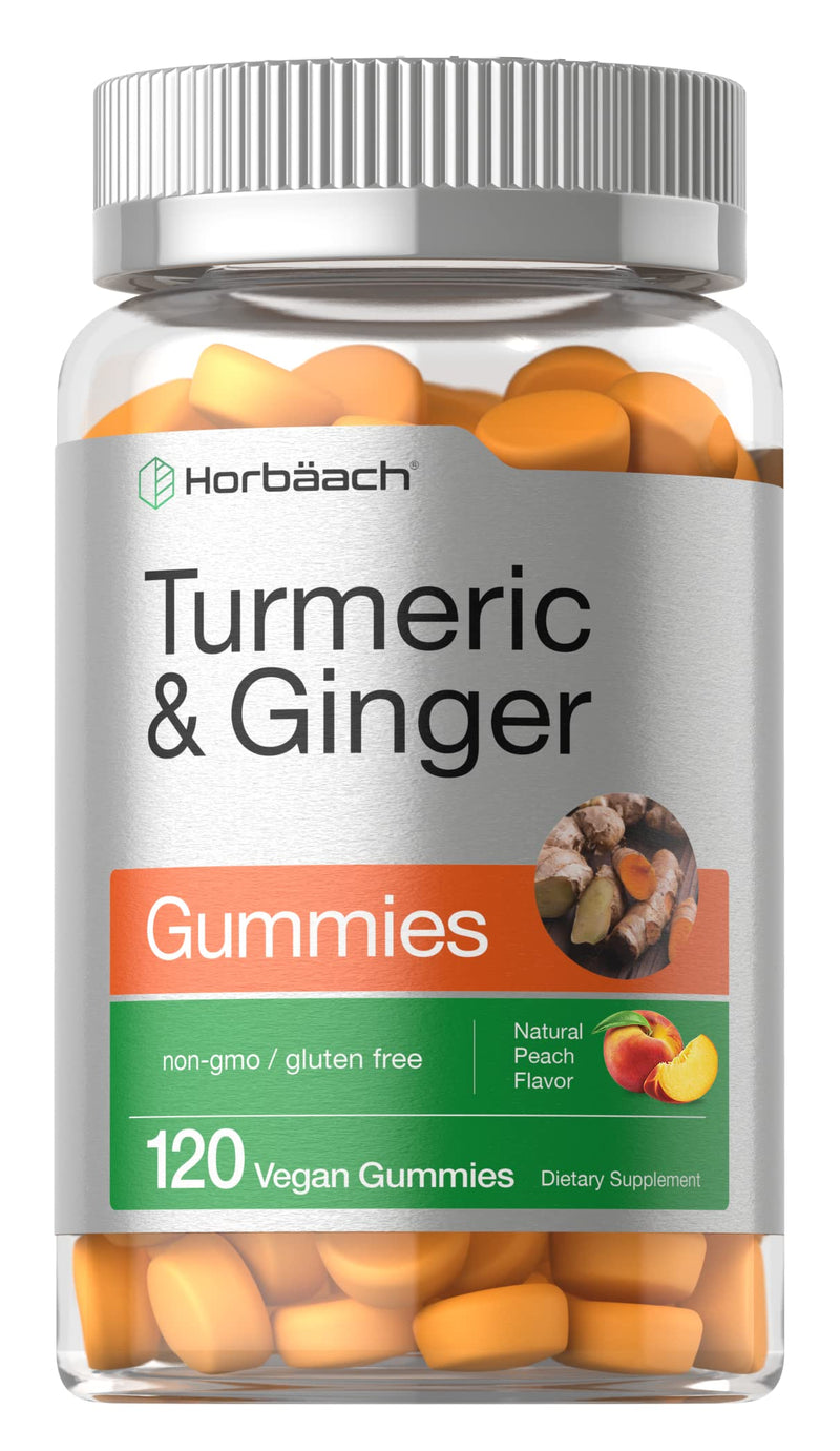 Horbäach Turmeric and Ginger Gummies | 120 Count | Peach Flavor | Vegan Non-GMO & Gluten Free Supplement - BeesActive Australia