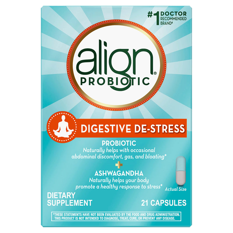 Align Probiotic, Digestive De-stress, Probiotic for Women and Men with Ashwagandha, Helps with a Healthy Response to Stress, Gluten Free, Soy Free, Vegetarian, 21 Capsules 21 Count (Pack of 1) - BeesActive Australia