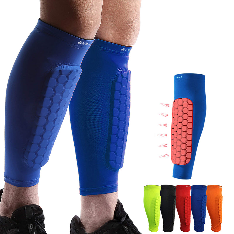 HiRui Soccer Shin Guards Shin Pads for Kids Youth Adult, Calf Compression Sleeve with Honeycomb Pads, Support for Shin Splint Baseball Boxing Kickboxing MTB, Lightweight(1PAIR) Blue Large - BeesActive Australia