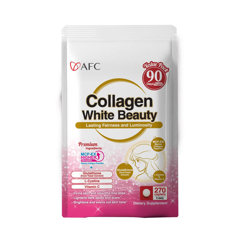 AFC Japan Collagen White Beauty Glutathione - Firm & Radiant Skin 270s | 90 days' supply, marine collagen with glutathione, 1.5x better absorption than regular collagen, Skin firmness & radiance