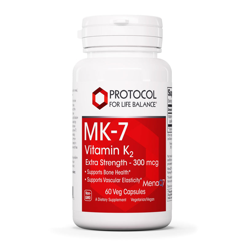 PROTOCOL FOR LIFE BALANCE MK-7 Vitamin K2 300mcg, Bone Health*, 60 Veg Caps | Extra Strength Supplement, Supports Bone Health and Vascular Elasticity*, Non-GMO and Vegan
