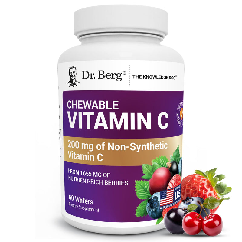 Dr. Berg Chewable Vitamin C Complex - Made with Organic, Non-GMO Berries - 60 Delicious Wafers 60 Count (Pack of 1)