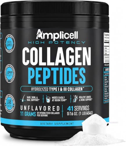 AMPLICELL Multi Collagen Peptides Powder for Men & Women, 41 Servings Unflavored Powder 15.9 Ounce (Pack of 1)