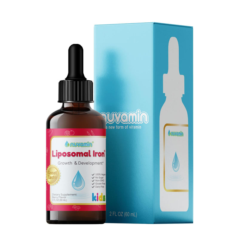 Nuvamin – Liquid Liposomal Iron Drops for Baby, Toddlers, Kids, & Teens, 2Fl.Oz (60ml), 120 Daily Serving. Great Taste - All Natural - Vegan - No Metallic Aftertaste, Berry Flavor Raspberry (Kids)