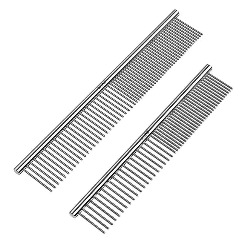 CWXZSTM Pet Steel Combs Dog Cat Comb Tool for Removing Matted Fur - Pet Dematting Comb with Rounded Teeth and Non-Slip Grip Handle - Prevents Knots and Mats for Long and Short Haired Pets,6.5IN/7.4IN - BeesActive Australia