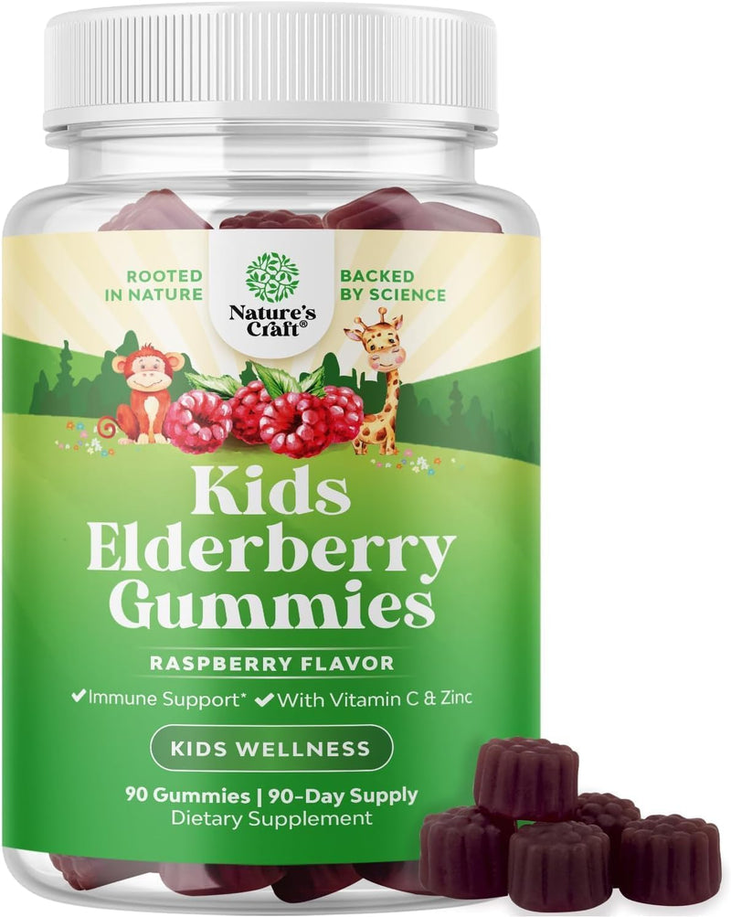 Sambucus Elderberry Gummies for Kids Health - Delicious Black Elderberry Gummies with Zinc and Vitamin C for Kids Immune Support - Gelatin and Gluten Free Non-GMO Immunity Support - 90 Count 90 Count (Pack of 1)