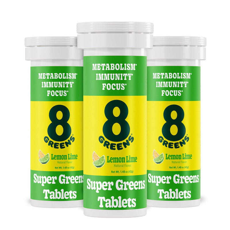 8Greens Daily Greens Effervescent Tablets, Lemon Lime, 30 Count | Spinach, Wheatgrass, Blue Green Algae, Spirulina, Aloe Vera, Chlorella, and Barley Grass; For Metabolism, Immunity & Focus