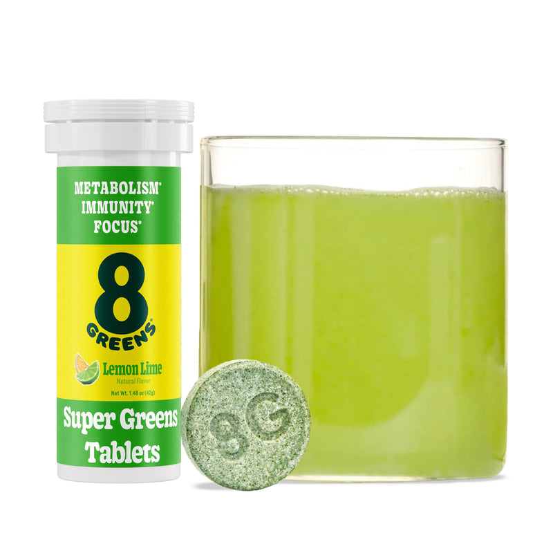 8G 8Greens Supergreens Effervescent Tablets, Lemon Lime, 10 Servings | Boosts Metabolism, Immunity & Focus; Contains Aloe vera, spirulina & chlorella; Vitamins C, B6, B12 & folate; Doctor-Backed