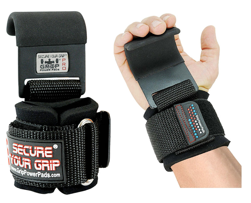 Weight Lifting Hooks Heavy Duty Lifting Wrist Straps Pull Ups Deadlift Straps Power Lifting Grips Padded Workout Straps for Weightlifting Gym Gloves for Men & Women Premium Workout Equipment Flat Black 2 Hooks WOMEN-Wrist Size Small/Medium