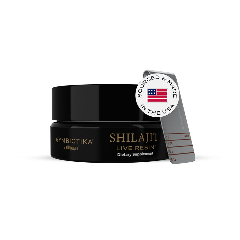 CYMBIOTIKA Pure Shilajit Resin with Elemental Gold, Fulvic Acid, 84+ Trace Minerals, Digestive & Immune Supplement to Support Focus & Energy, Overall Health, High Potency, Vegan, Non GMO, 15g Jar - BeesActive Australia