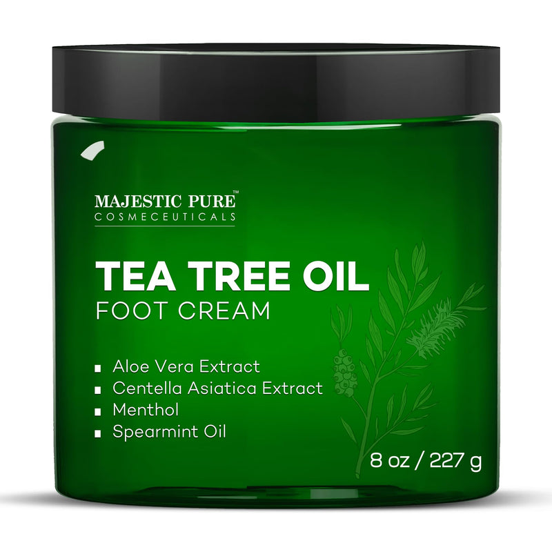 Majestic Pure Tea Tree Oil Foot Cream, Warming Cream - Calluses, Dry Cracked Feet, Hands, Heels, Elbow, Nails, and Knees - Softens & Moisturizes Skin - 8 oz 8 Ounce (Pack of 1)