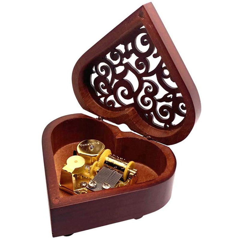 Pursuestar Heart Shaped Vintage Carved Wood Mechanism Windup Music Box for Mom Girls Valentine Anniversary Christmas Birthday Wedding Thanksgiving - Edelweiss - BeesActive Australia