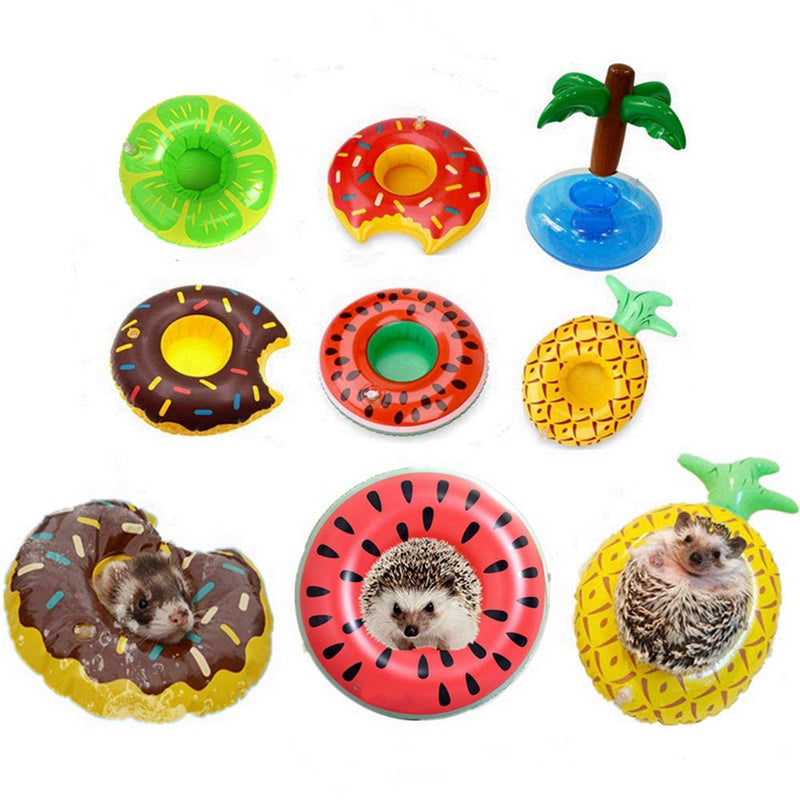 6 Pcs Small Animal Inflatable Float Toy Swimming Ring with Air Pump Bath Collar Ring for Ferret Lizard Hedgehog Hamster Squirrel Tortoise Water Beach Pool Cage Accessories Photo Shoot Toy Pet Supplies - BeesActive Australia
