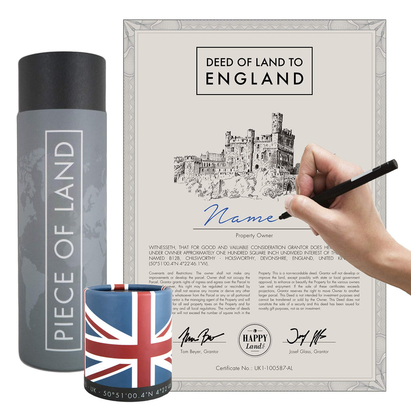 happylandgifts® A real piece of land | Nice gift for Birthday - Anniversary - Wedding - Mother's and Father's Day | 12 countries available | Personalized Land Owner's Certificate | ENGLAND (UK) | for mum, dad, brother, sister, husband, wife England (Uk) - BeesActive Australia