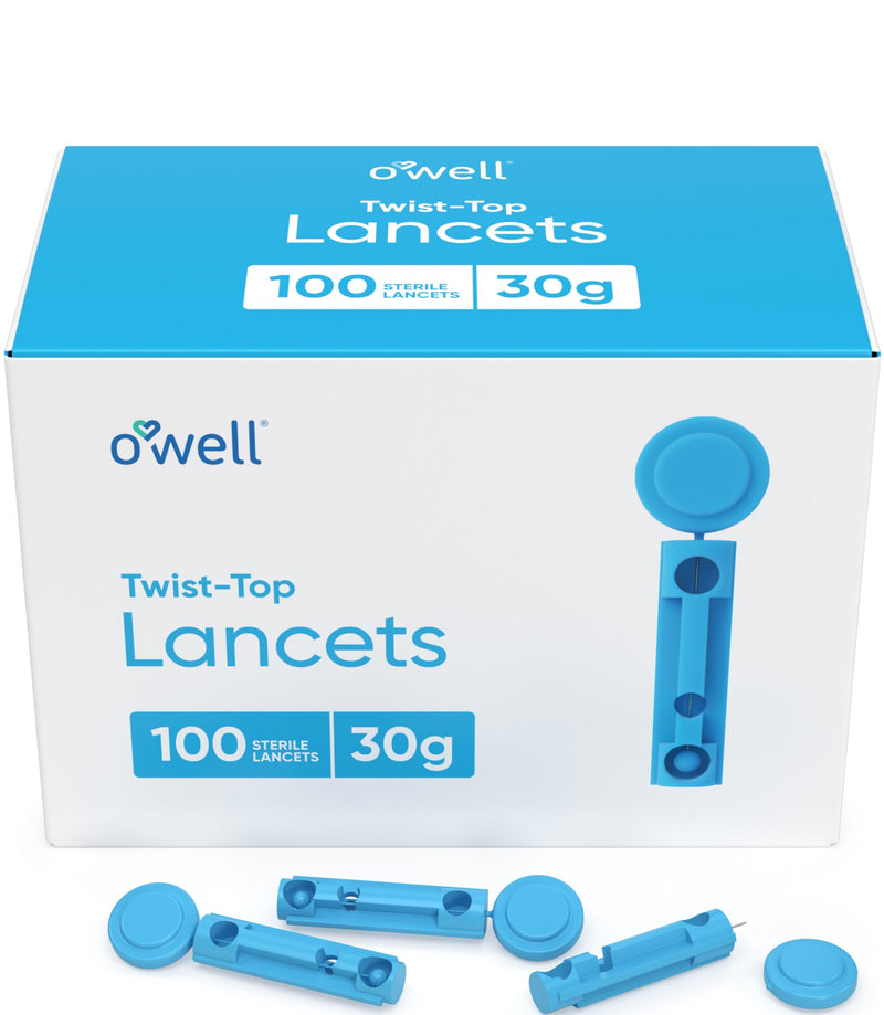 OWELL Twist Top Lancets, Sterile Lancets for Diabetes Testing, Lancets for Diabetic & Blood Sugar Test, Thin Lancet for Regular Skin, 30 Gauge, 100 Count 30 Gauge (100 Count)