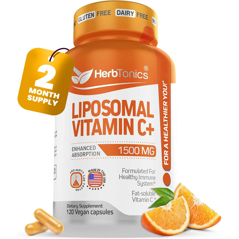 Herbtonics Liposomal Vitamin C Capsules 1500mg Immune Support Supplement | Immune System Health | High Absorption Vitamin C | Contains Collagen | 120 Vegan Capsules Non-GMO 120 Count (Pack of 1)