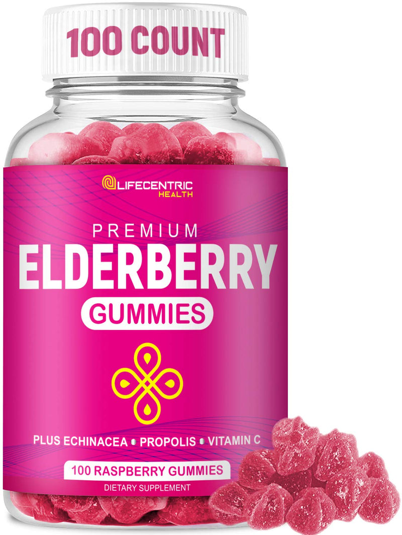 LifeCentric Health Elderberry Gummies for Kids & Adults Plus Vitamin C, Propolis & Echinacea Delicious Raspberry Gummy