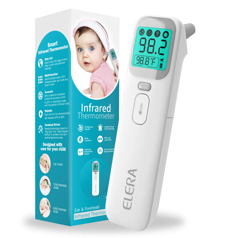 Elera Ear Thermometer for Kids, Baby Thermometer with Forehead and Ear Mode for Adults, Infant, Kids and Toddler, Touchless and 1 Second Reading with Fever Alarm and Mute Function, LCD - BeesActive Australia