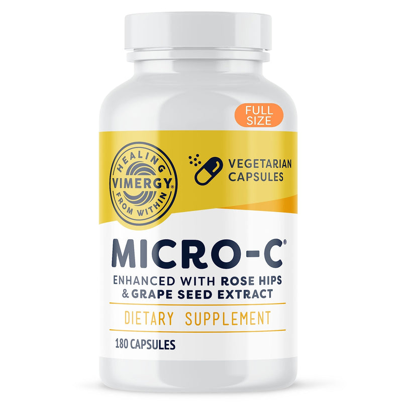 Vimergy Micro-C® Capsules, 180 Servings – 500mg All-Natural Buffered Vitamin C with Rose HIPS, Rutin, Grape Seed & Acerola Fruit Extract – Antioxidant - Supports a Healthy Immune System & Skin Health 180 Count (Pack of 1) - BeesActive Australia