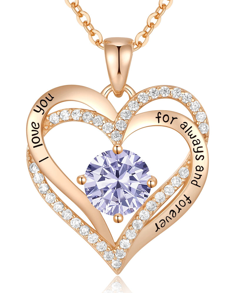 CDE Forever Love Heart Pendant Necklaces for Women 925 Sterling Silver with Birthstone Zirconia, Anniversary Birthday Gifts for Wife, Jewelry Gift for Women Mom Girlfriend Girls Her Rose Gold - BeesActive Australia