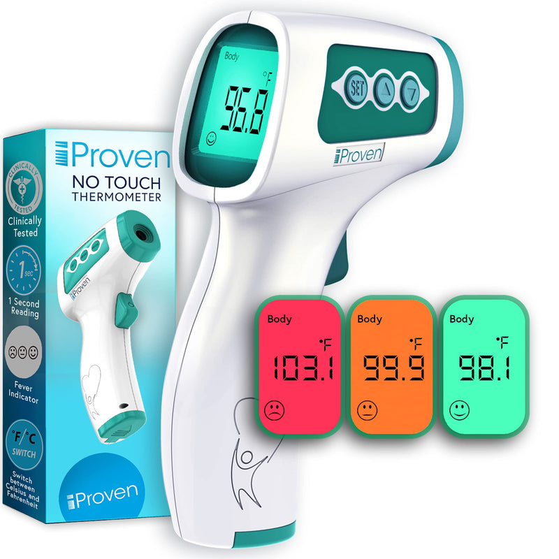 Infrared Forehead Thermometer for Adults and Infants, Touchless iProven Thermometer, 1sec Instant Accurate Readings, 3 in 1 Including Fever Alarm, Silent & Memory Mode Green