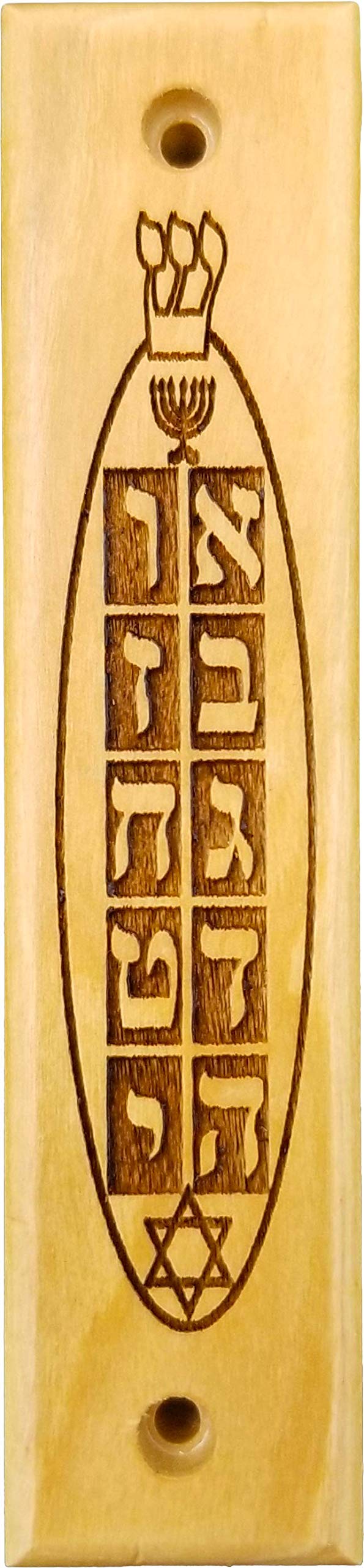 Olive Wood Mezuzah with Scroll, Ten Commandments, Menorah, & Star of David, Made in Israel, Religious Home Décor for Door & Wall, Includes Parchment Prayer Scroll, Jewish & Messianic House Wall Art Ten Commandments, Menorah, and Star of David - BeesActive Australia