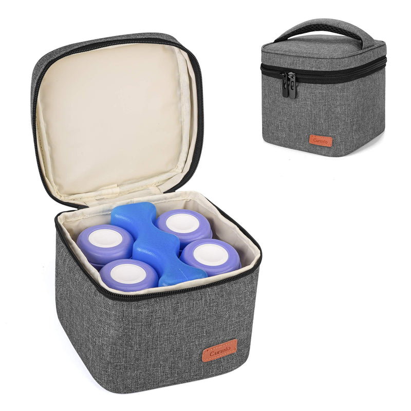CURMIO Breastmilk Storage Bag for 4 Bottles up to 5 Oz, Insulated Mini Cooler Bag for Baby Bottles, Bottle Warmer On The Go for Daycare, Bag Only, Grey - BeesActive Australia