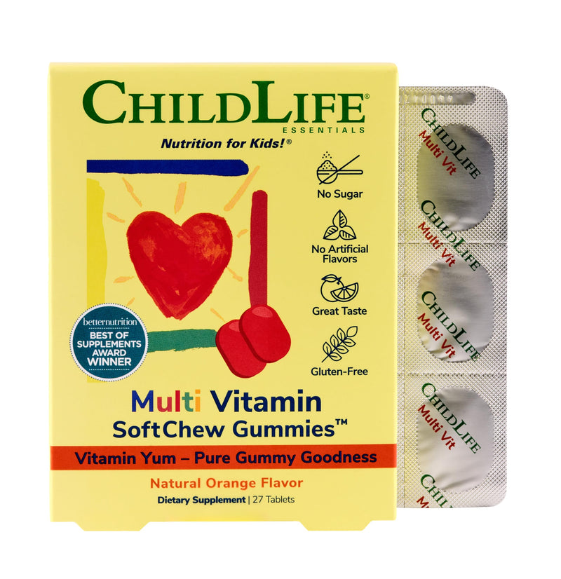 CHILDLIFE ESSENTIALS Kids Multivitamin SoftChew Gummies, Orange, 27 Tablets | Children's Vitamins, Multivitamin Gummies, Toddler Supplements, Chewable Vitamin, Sugar Free, Natural Flavor