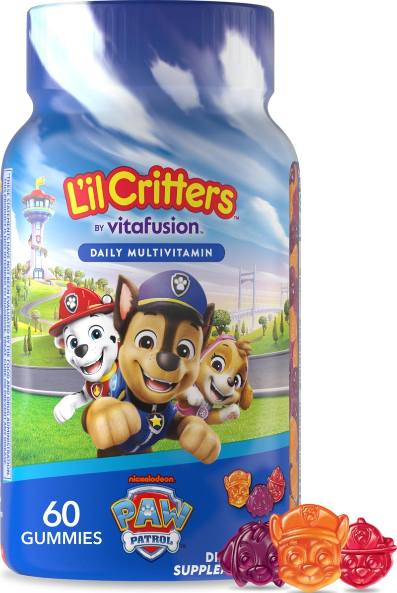 Lil Critters Nickelodeon Paw Patrol Kids Multivitamin Gummies | 60 Count | Gummy with Vitamin A B C D E | Fruit Flavors | 11 Essential Nutrients | Gluten and Dairy Free Children's Daily Supplement 60 Count (Pack of 1)
