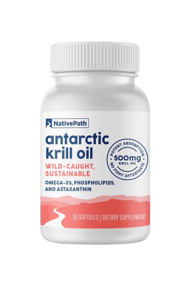 NativePath Wild-Caught Antarctic Krill Oil 500mg - Premium Astaxanthin 200mcg Phospholipid-Bound Omega-3 EPA DHA - Pure Formula GMP Certified Third Party Tested - 30 Softgels | Wild-Caught, Astaxanthin, EPA & DHA Phospholipid-Bound, Supports Circulator...