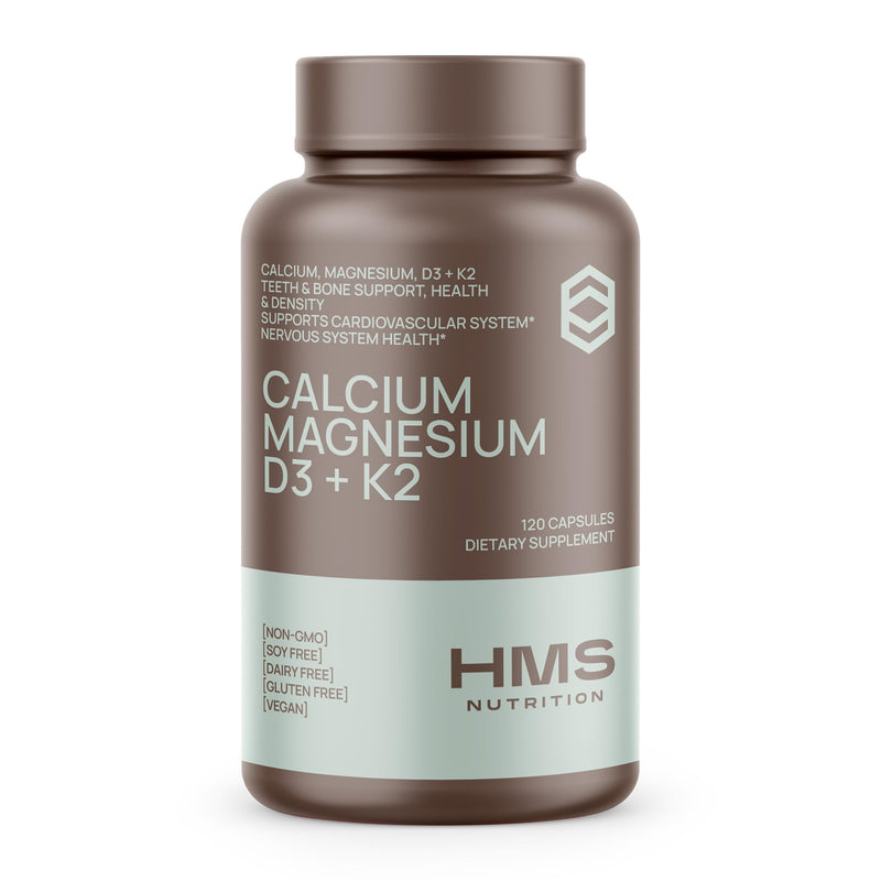 HMS Nutrition Calcium, Magnesium, Vitamins D3 + K2 for Bone Health, Immune Support, Bones & Teeth Calcium Supplement for Women & Men, Non-GMO, Gluten-Free, 120 Capsules