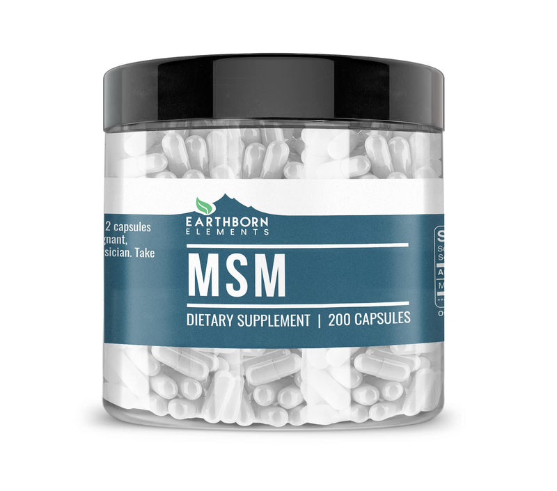 Earthborn Elements Methylsulfonylmethane (MSM) 200 Capsules, Non-GMO, Easy-to-Take Caps 1 Count (Pack of 200) - BeesActive Australia